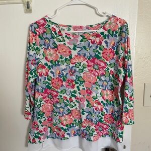 Talbots Pink and Orange Fitted 3/4 Sleeve Blouse